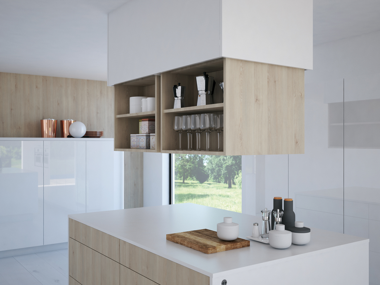 Storage dapur menggantung di plafon (Sumber: Archdaily.com)
