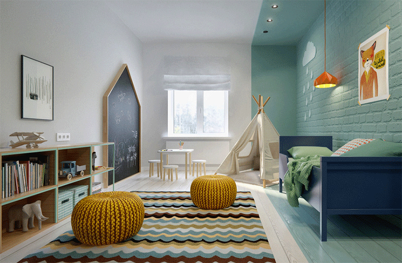 Kamar tidur anak dengan blackboard besar // int2architecture.ru