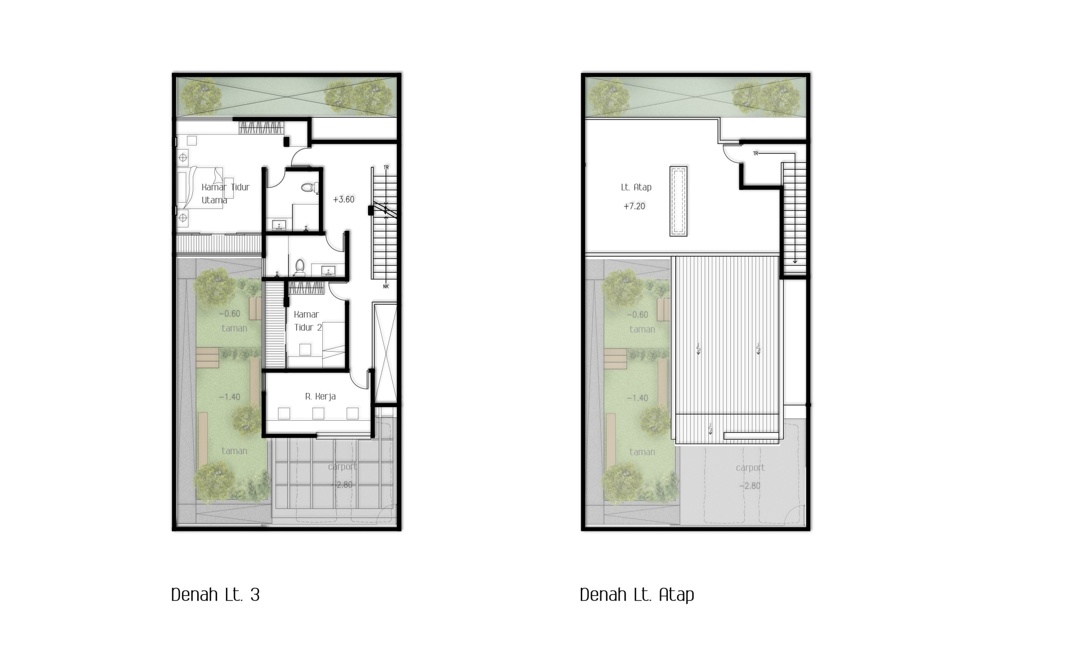 Denah lantai 3 dan rooftop rumah H House // (Dok: Arete Studio)