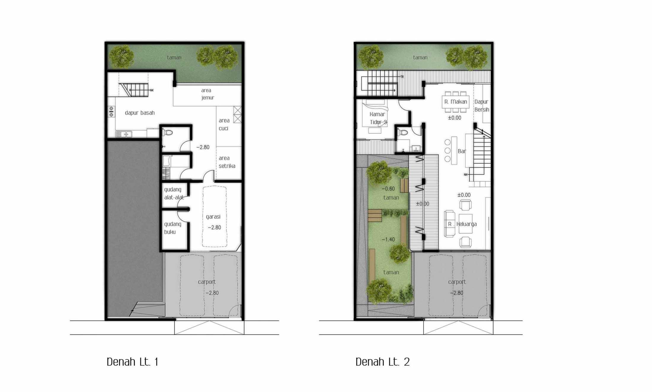 Denah lantai 1 dan 2 rumah H House // (Dok: Arete Studio)