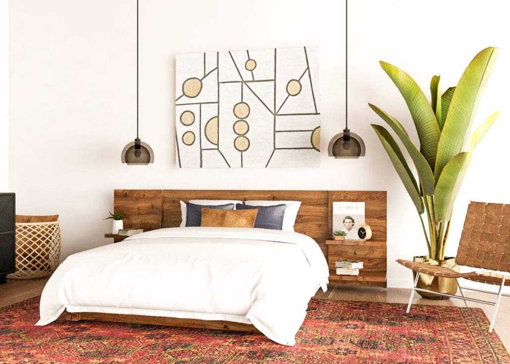 Kamar tidur bergaya mid-century modern dengan sentuhan unsur kayu // blog.modsy.com