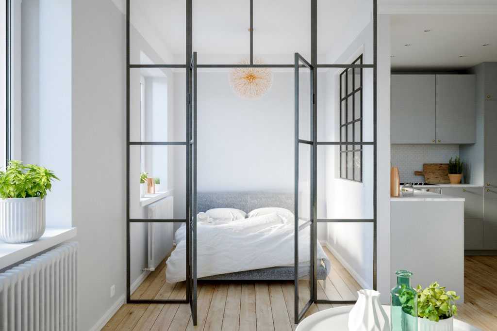 Desain partisi kaca dengan pintu karya Home Designing // home-designing.com
