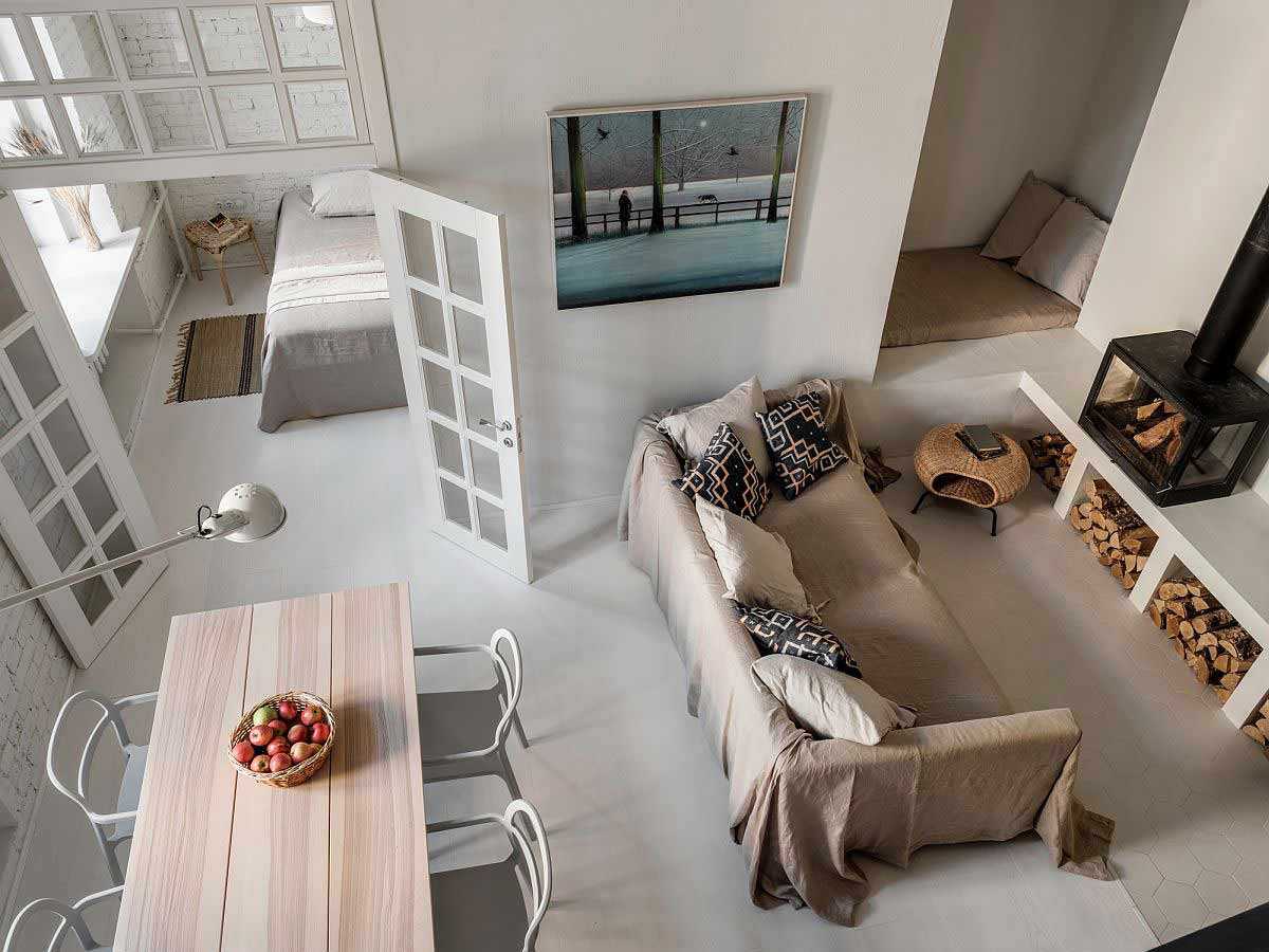 Desain interior apartemen open plan di Moskow karya Buro5 // decoist.com