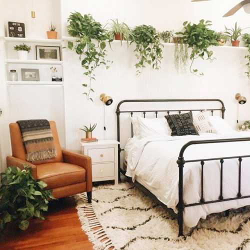 Gaya boho dengan banyak tanaman hijau // pinterest.com