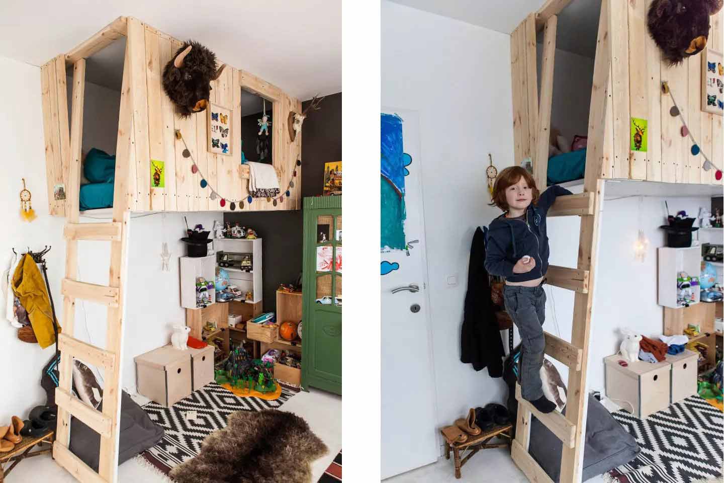 Kamar anak laki-laki dengan loafing bed karya Oeuf le Blog // thespruce.com
